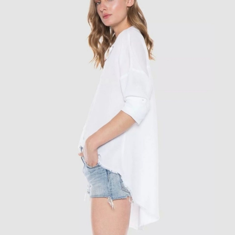 NEW Cloth & Stone Button Down Frayed Hi Lo Shirt - Picture 2 of 7